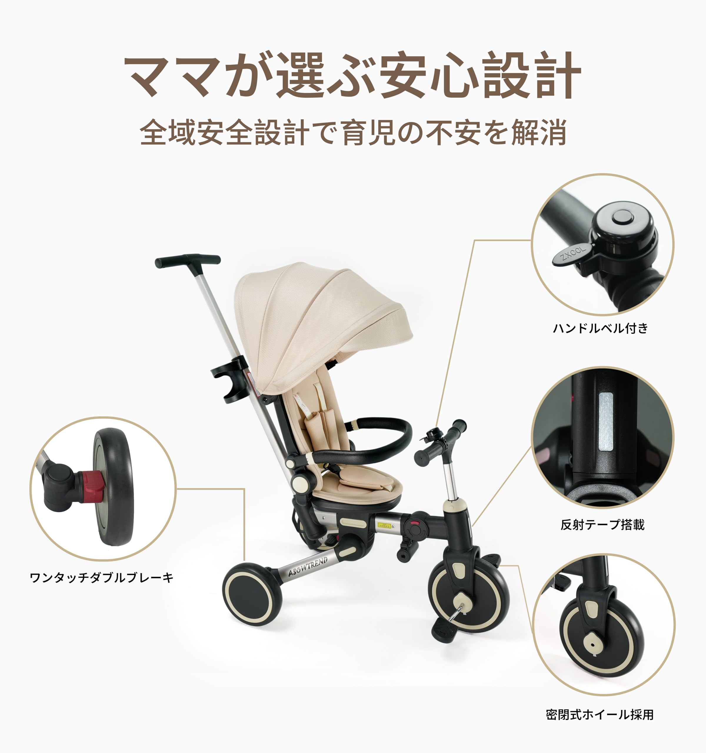 Amazon.co.jp: 【ASOWTREND】子供用三輪車 手押し棒付き 六ヶ月～6 歳